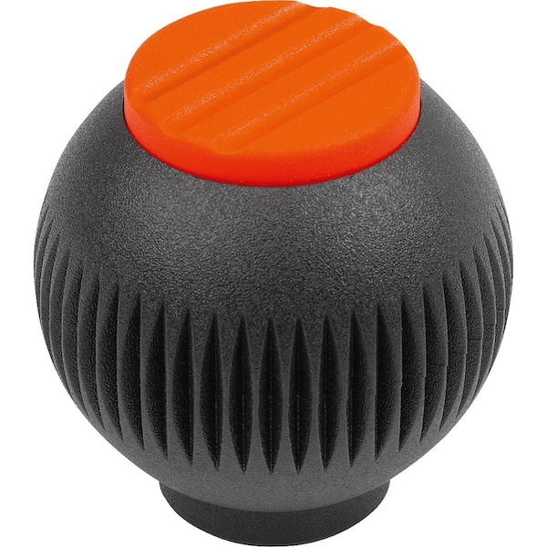 Spherical Knob Size:4, D1=50 D=M12, Plastic Black Ral7021, Comp:Stainless Steel, Cap:Orange Ral